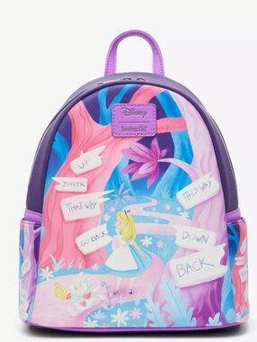 NWT Disney Loungefly Alice in Wonderland Purple Mini Backpack